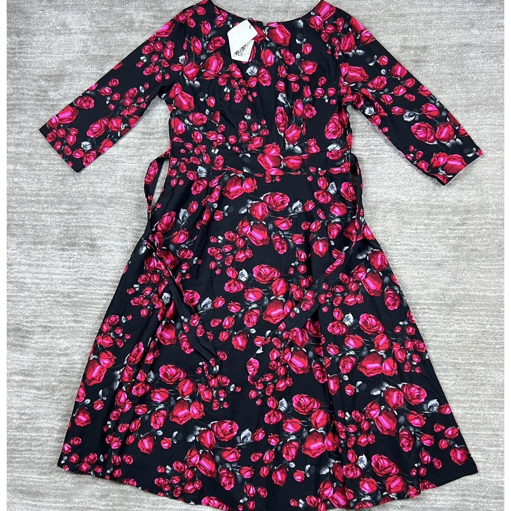 Vintage Acevog Dress Womens XL‎ Floral Cocktail Knee Length A Line 3/4 Sleeve